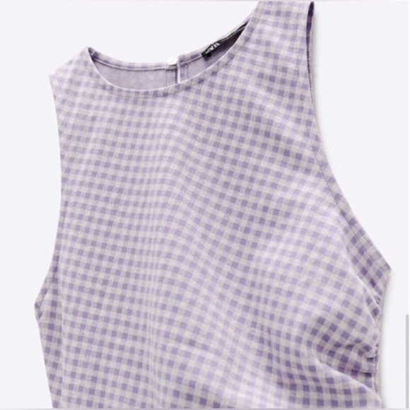 ZARA Gingham Check Side Ruched dress mini super cute NWT Sleeveless size med - Picture 8 of 11